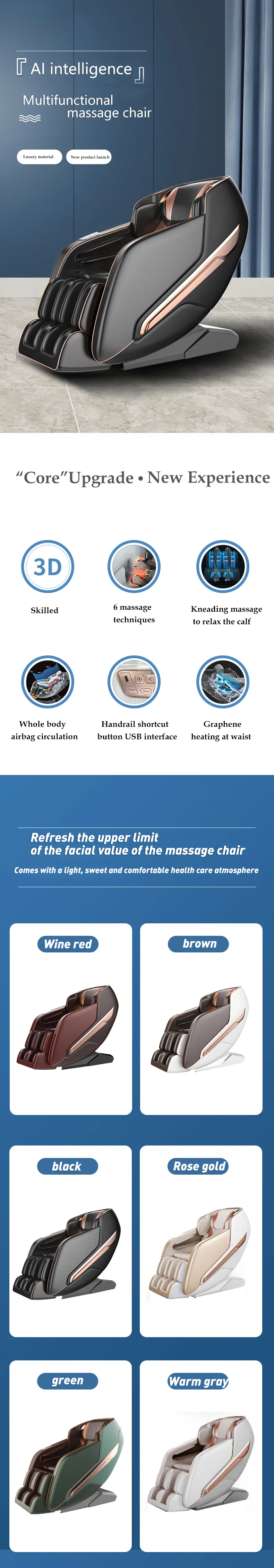 Electric Full Body Vibration Air Squeezing Shiatsu L Track Massage Chair with Bt Speakers