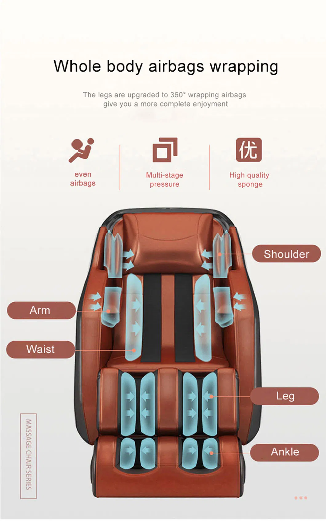 Hot Selling Shiatsu Tapping Kneading Vibration Heat Body Massage Chair