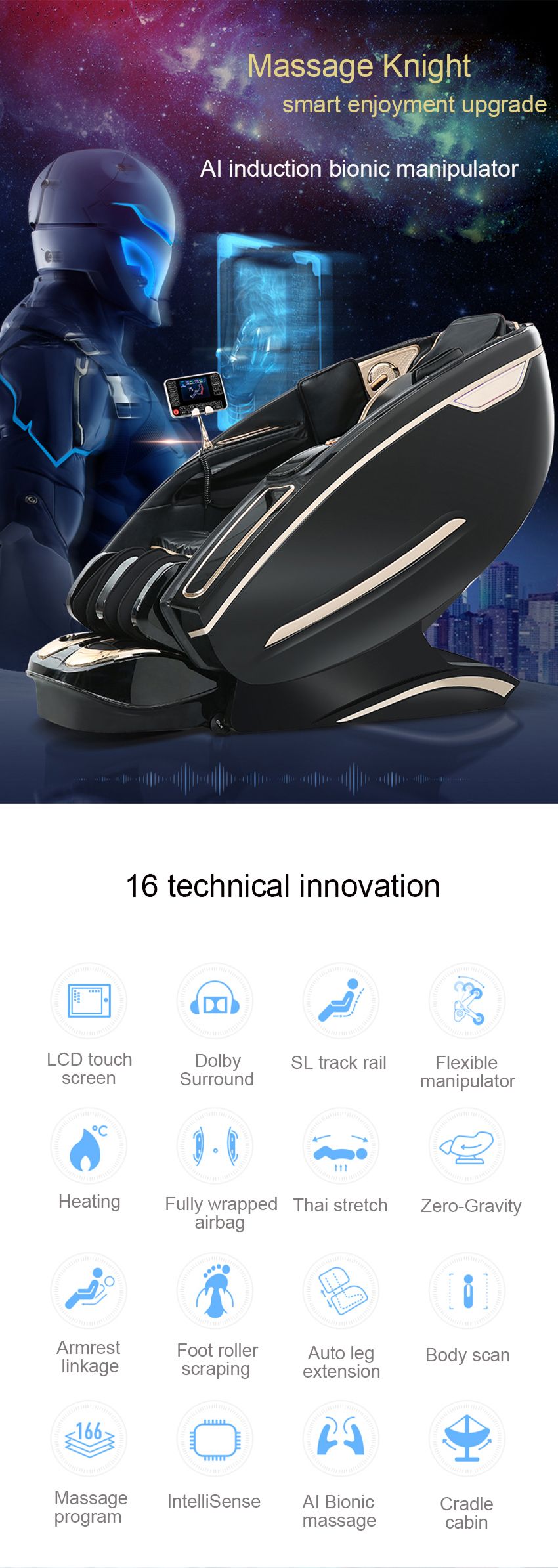 Luxury Automatic Shiatsu Kneading Zero Gravity Heating Body Care Massage Chair